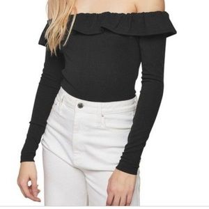 MISS SELFRIDGE Bardot Bodysuit Black Off The Shoulder Ruffle Size 0 NWOT